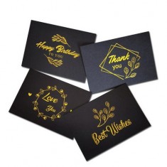 Luxury Custom Black Kraft Gold Foil Thank You Gift Cards Greeting Card With Envelopes And Sticker